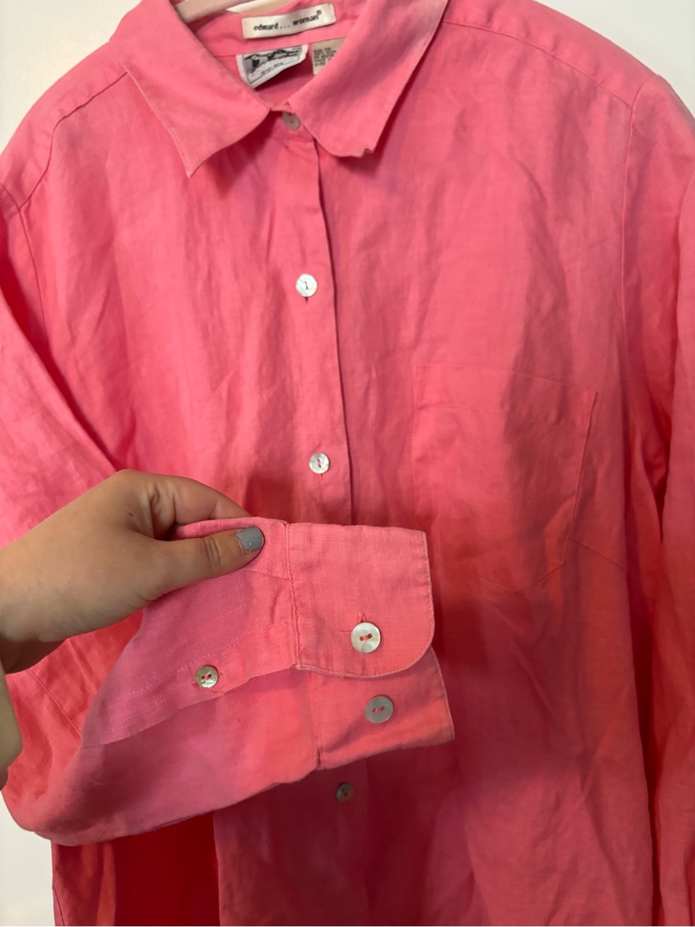 Vintage Lightweight Irish Linen Bright Pink Button-Up Shirt Women’s 1X - Picture 3 of 6